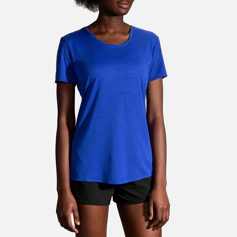 Brooks Distance Womens Short Sleeve Running Shirt - Blue - Indonesia (DKJX-06825)